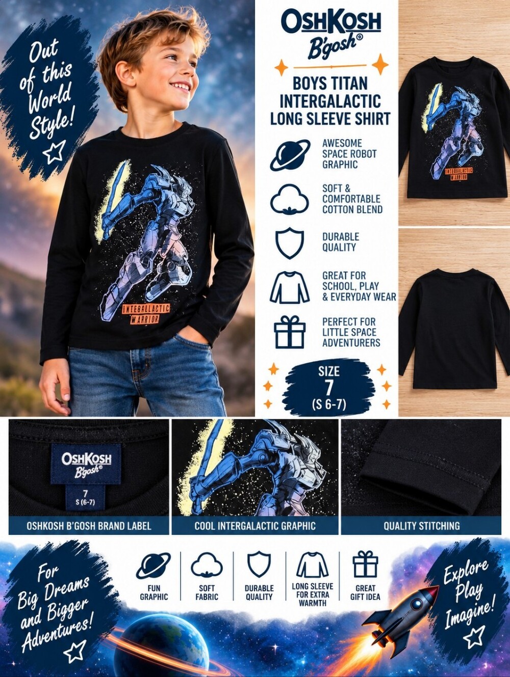 Oshkosh boys size 7 titan intergalactic shirt #35